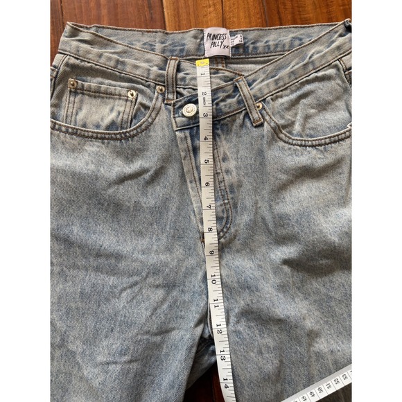 Princess Polly Crossover Waist Distressed Straight Leg Jeans Light Wash Size 4 - Picture 6 of 9